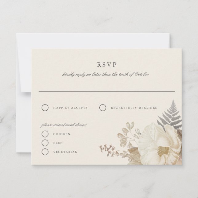 Carte de réponse RSVP crème florale terreuse éléga (Devant)