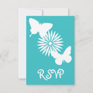 Carte de réponse RSVP Daisies et Papillons en Turq