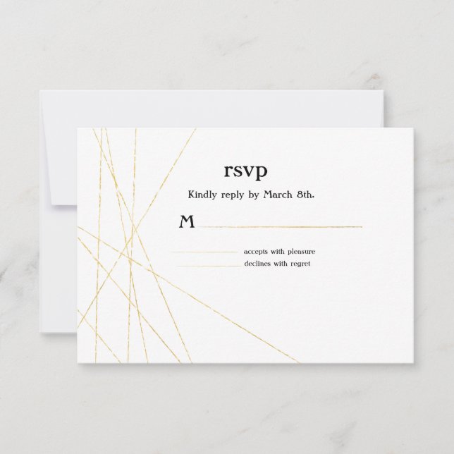 Carte de réponse RSVP de mariage à ligne dorée mod (Devant)