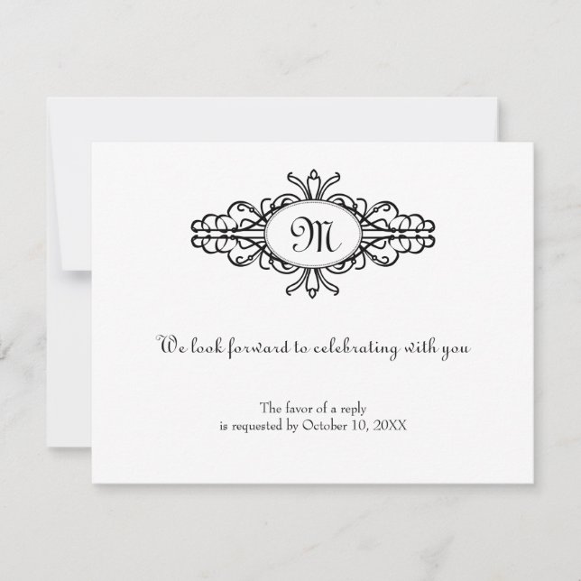 Carte de réponse RSVP de mariage à monogramme à ca (Devant)