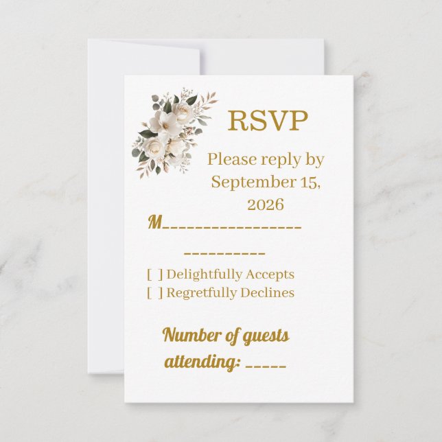 Carte de réponse RSVP de mariage à typographie dor (Devant)