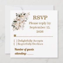 Carte de réponse RSVP de mariage à typographie dor
