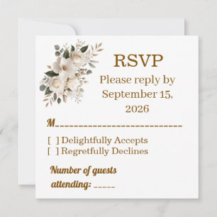 Carte de réponse RSVP de mariage à typographie dor