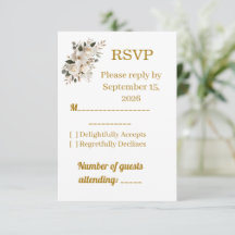 Carte de réponse RSVP de mariage à typographie dor