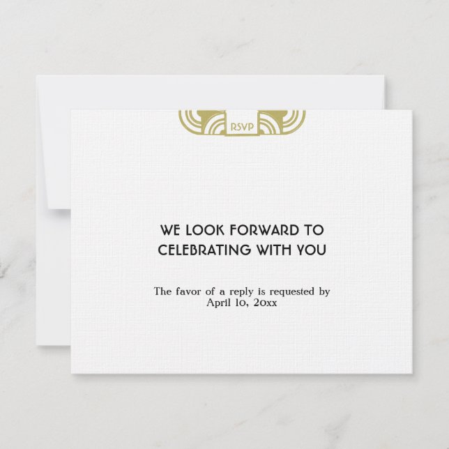 Carte de réponse RSVP de mariage art déco noir bro (Devant)
