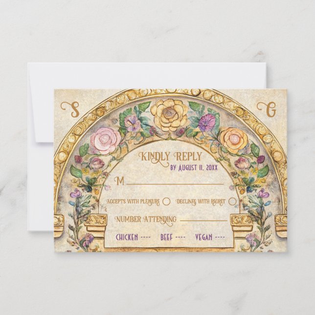 Carte de réponse RSVP de mariage Art Nouveau flora (Devant)