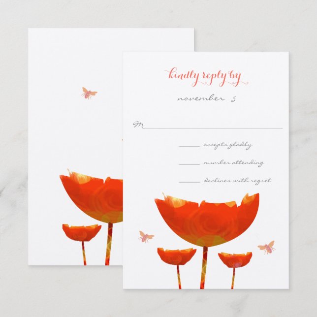 Carte de réponse RSVP de mariage au coquelicot en  (Devant / Derrière)