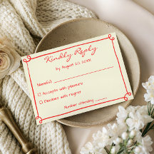 Carte de réponse RSVP de mariage au script rouge m