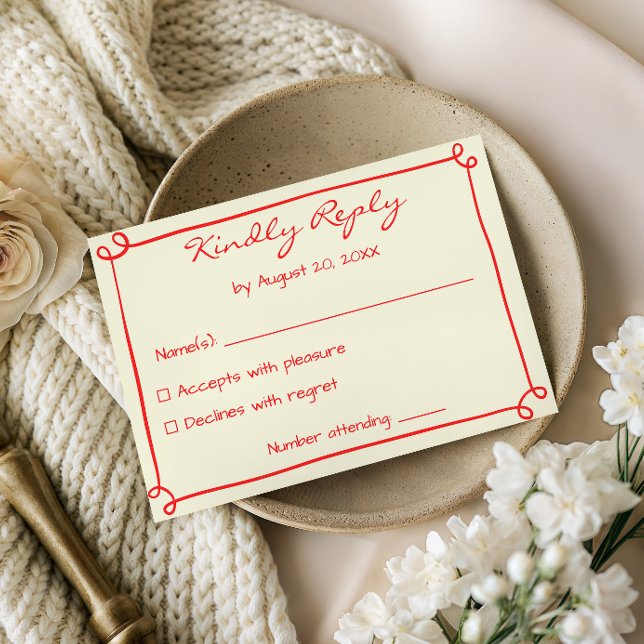 Carte de réponse RSVP de mariage au script rouge m (Créateur téléchargé)