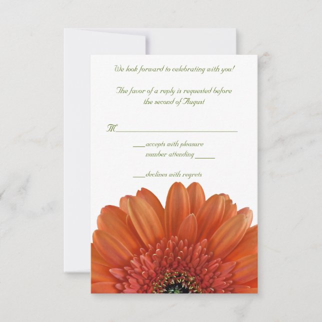 Carte de réponse RSVP de mariage avec gerbera oran (Devant)