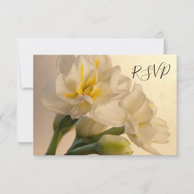 Carte de réponse RSVP de mariage blanc double jonq (Devant)