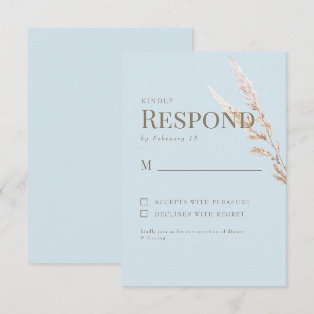 Carte de réponse RSVP de mariage bleu ciel texte o (Devant / Derrière)
