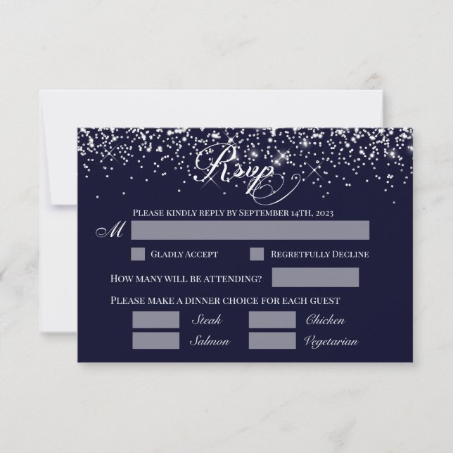 Carte de réponse RSVP de mariage bleu marine (Devant)