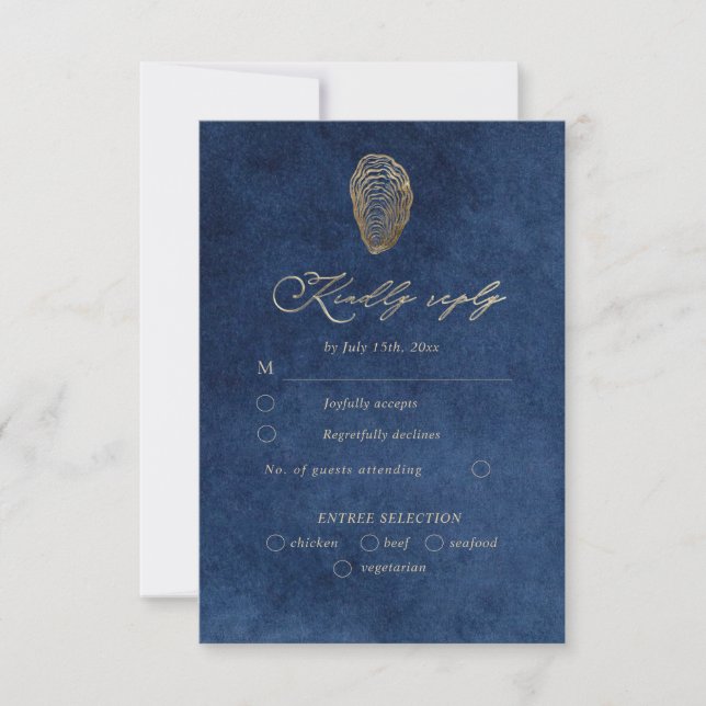 Carte de réponse RSVP de mariage bleu marine océan (Devant)