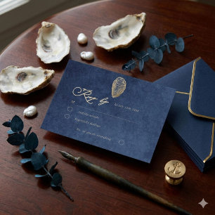 Carte de réponse RSVP de mariage bleu marine océan