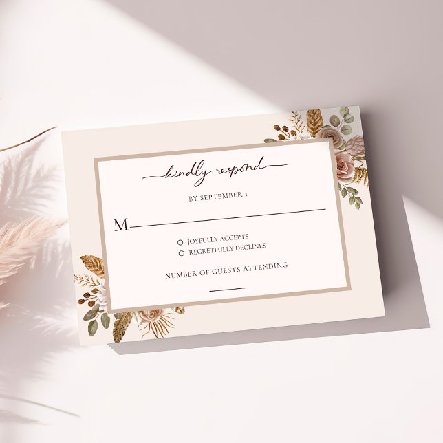Carte de réponse RSVP de mariage bohème floral élé (Elegant Floral Boho Wedding RSVP Response Card)