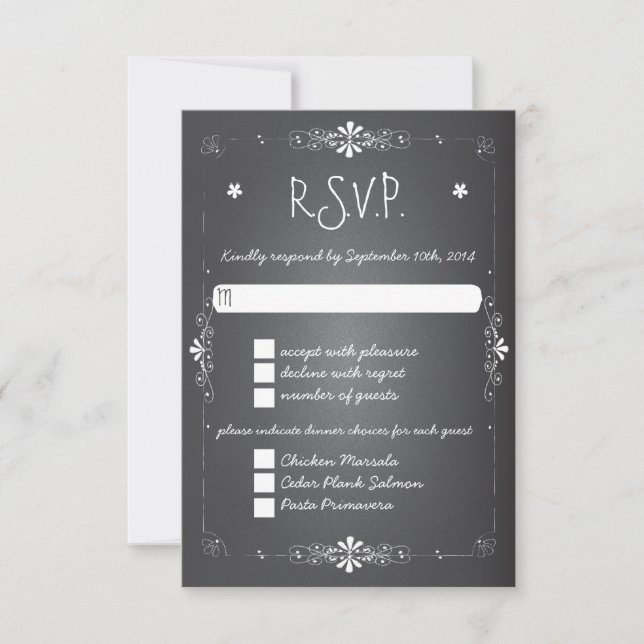 Carte de réponse RSVP de Mariage Chalkboard avec d (Devant)