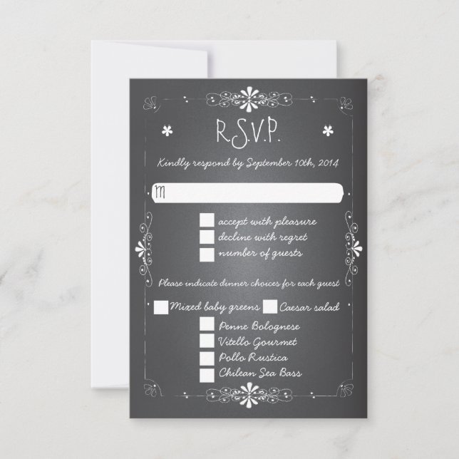 Carte de réponse RSVP de Mariage Chalkboard avec d (Devant)
