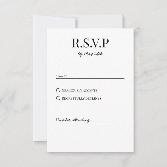 Carte de réponse RSVP de Mariage Chic classique (Devant)