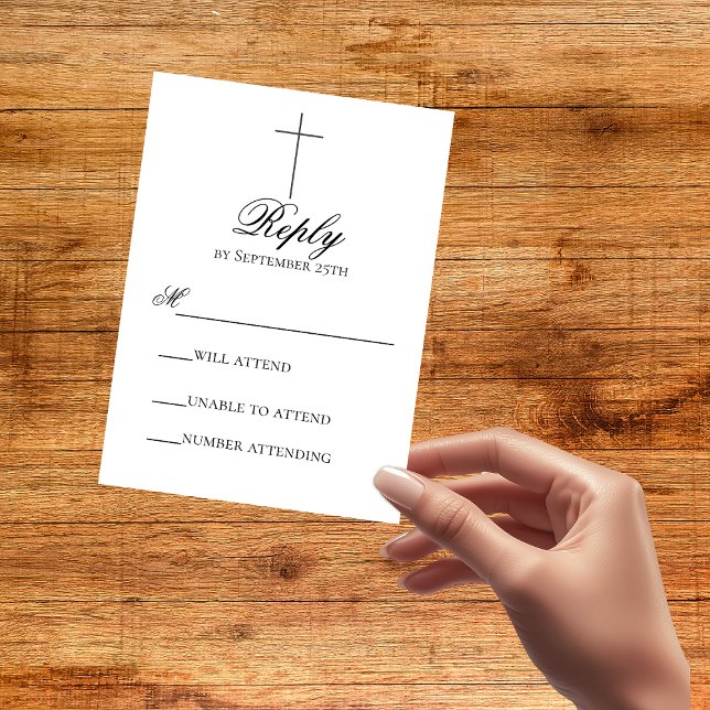 Carte de réponse RSVP de mariage chrétien à croix  (Minimalist Cross Wedding Christian RSVP Card)