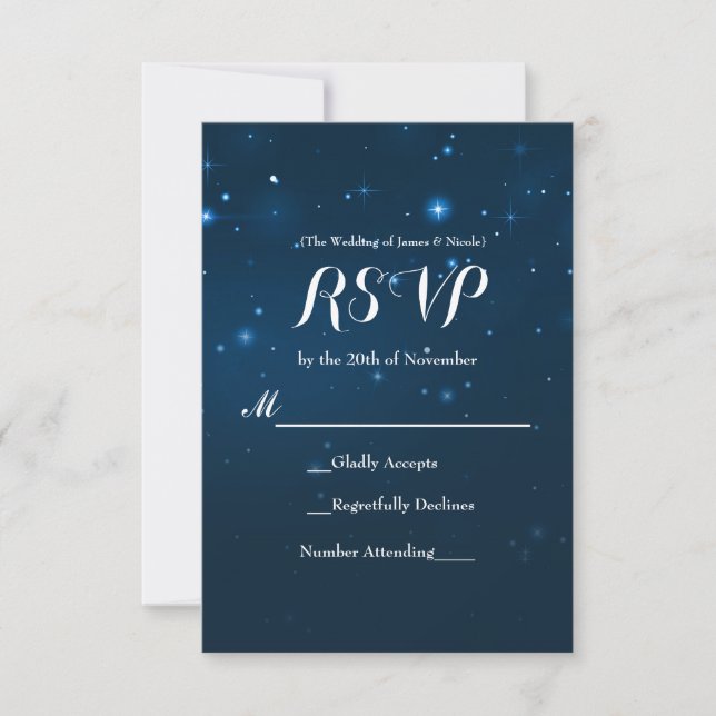 Carte de réponse RSVP de mariage ciel étoilé bleu (Devant)