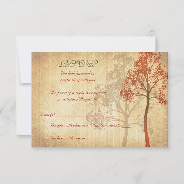 Carte de réponse RSVP de mariage d'arbre d'automne (Devant)