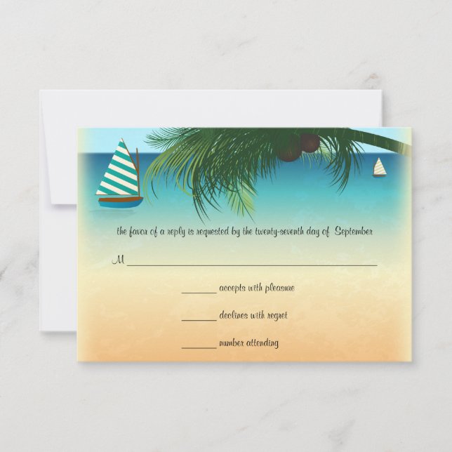 Carte de réponse RSVP de mariage de scène de plage (Devant)