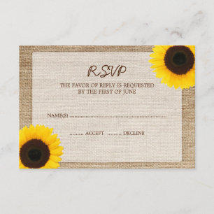 Carte de réponse RSVP de mariage de Sunflower Burl