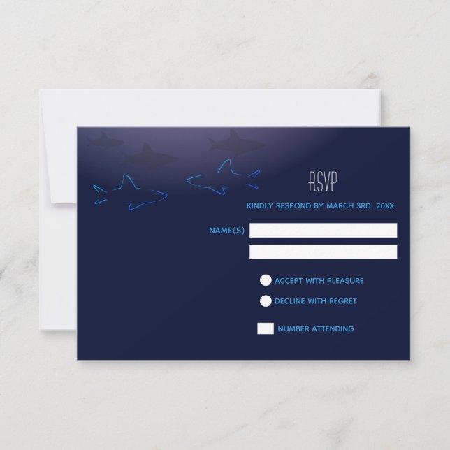 Carte de réponse RSVP de mariage du requin bleu (Devant)
