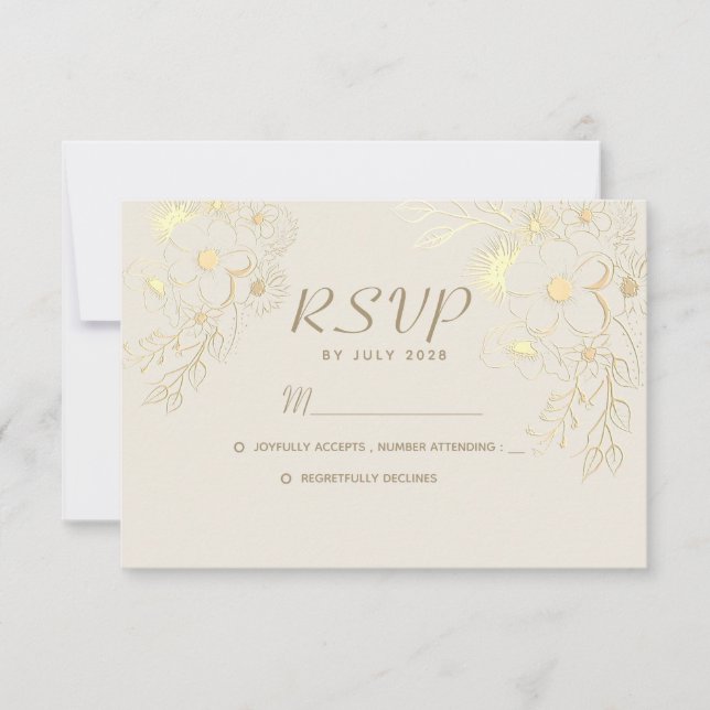 Carte de réponse RSVP de mariage en crème florale  (Devant)