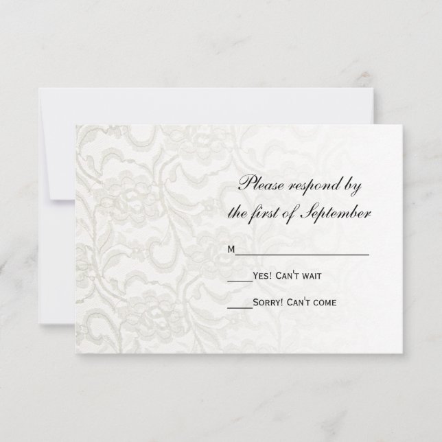 Carte de réponse RSVP de mariage en dentelle blanc (Devant)