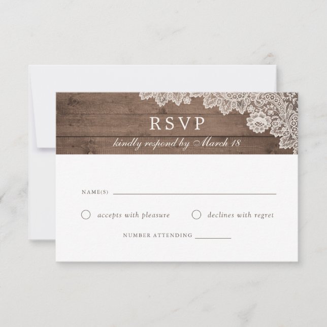 Carte de réponse RSVP de mariage en dentelle de bo (Devant)