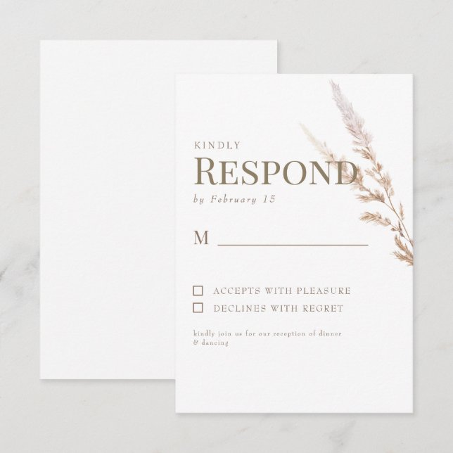 Carte de réponse RSVP de mariage en or blanc Bohèm (Devant / Derrière)