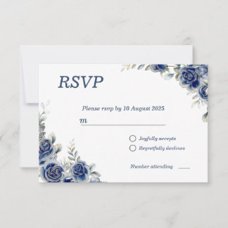 Carte de réponse RSVP de mariage floral bleu