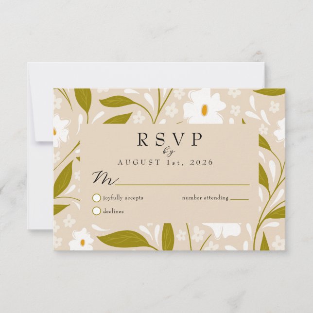 Carte de réponse RSVP de mariage floral bohème ver (Devant)