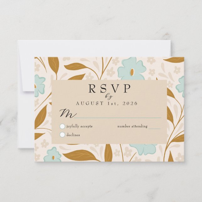 Carte de réponse RSVP de mariage floral boho marro (Devant)