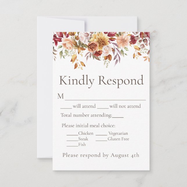 Carte de réponse RSVP de mariage floral de feuilla (Devant)