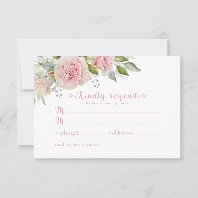 Carte de réponse RSVP de mariage floral rose (Devant)