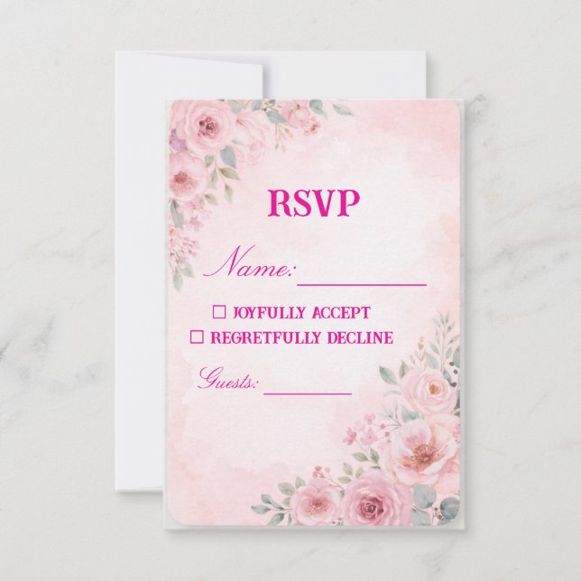 "Carte de réponse RSVP de mariage floral rose blus (Devant)