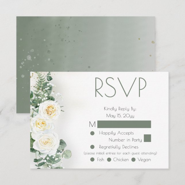 Carte de réponse RSVP de mariage floral vert sauge (Devant / Derrière)