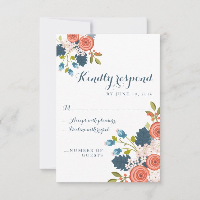 Carte de réponse RSVP de mariage floral Wild Garde (Devant)