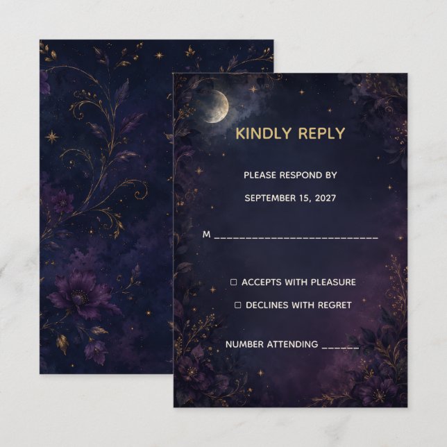 Carte de réponse RSVP de mariage gothique céleste  (Devant / Derrière)