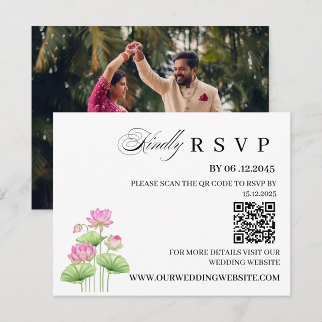 Carte de réponse RSVP de mariage indien Lotus avec (Devant / Derrière)