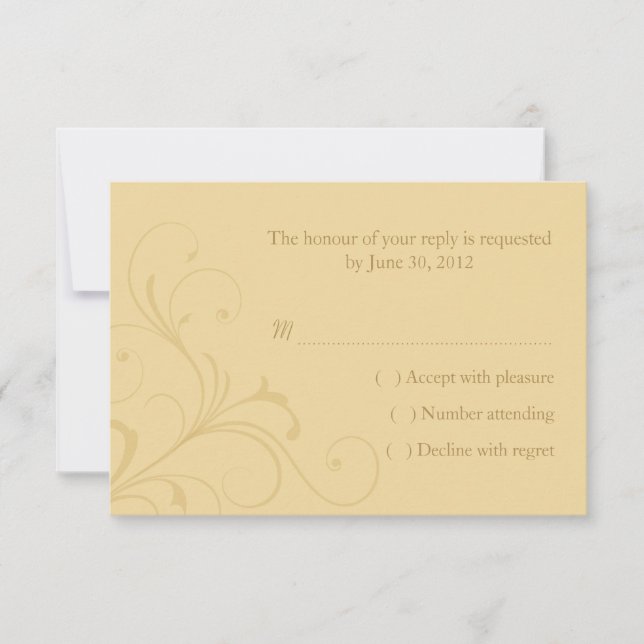Carte de réponse RSVP de mariage jaune doré (Devant)