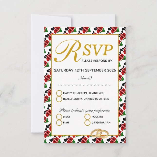 Carte de réponse RSVP de mariage KENYA élégante (Devant)