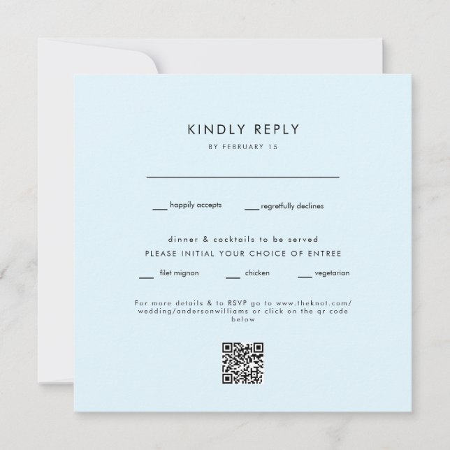 Carte de réponse RSVP de mariage moderne bleu glac (Devant)
