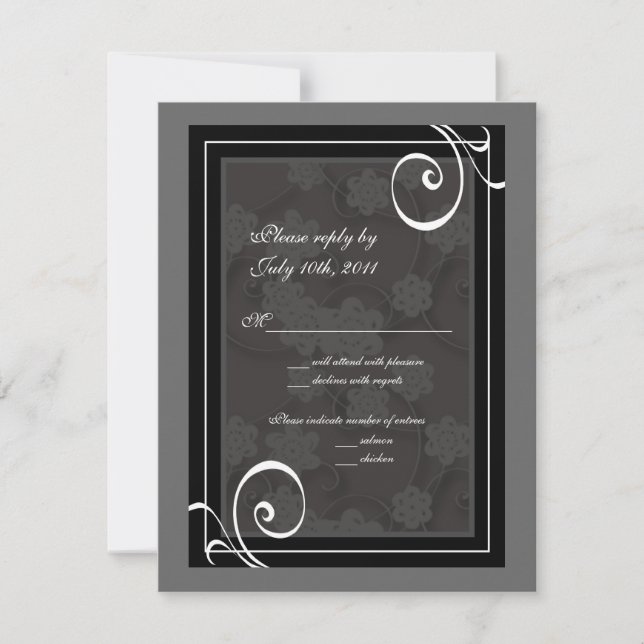 Carte de réponse RSVP de mariage noir et blanc (Devant)