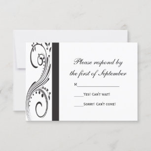 Carte de réponse RSVP de mariage noir et blanc