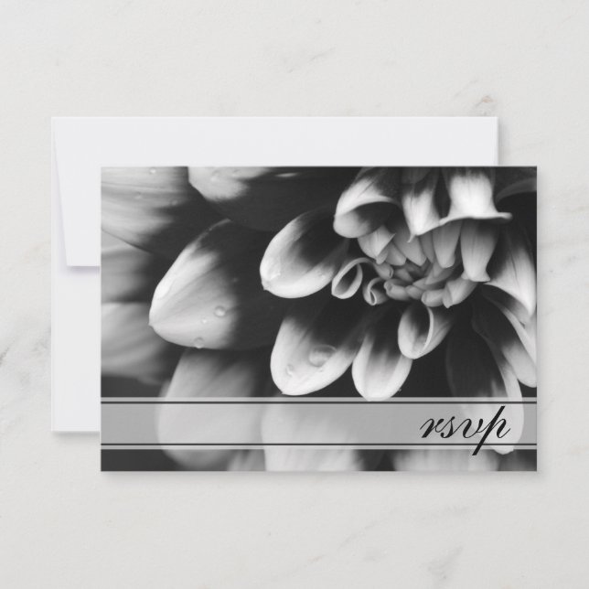 Carte de réponse RSVP de mariage noir et blanc Dah (Devant)