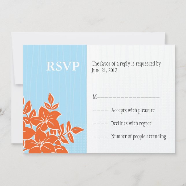 Carte de réponse RSVP de mariage Orange et Tiffany (Devant)